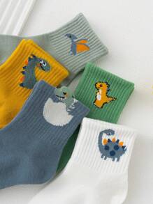 5pairs Boys' Cute Dinosaur Design Fashionable Mid-calf Socks For Daily Wear