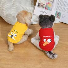 Mùa hè Gầy Kẻ sọc Hoạt hình Nguyên bản Bọt In Thú cưng Áo vest , Thoáng khí Mèo Quần áo - Hồng - Xem 4