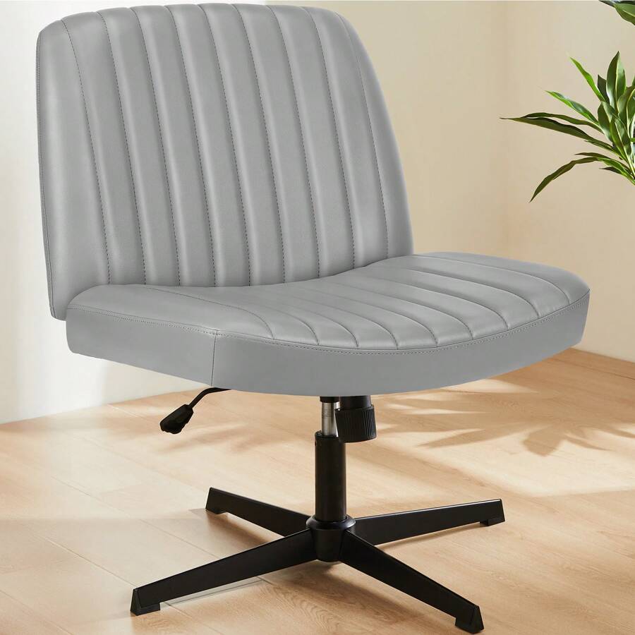Sweetcrispy Office Chair Armless Desk Chair No Wheels Cross Legged Office Chair Wide Swivel Home Office Desk Chairs - 灰色 - 查看 1