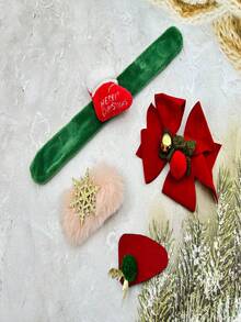 聖誕糖果髮飾套裝:髮夾、髮圈和髮帶、南瓜裝飾柔軟絨面手環,一個大珍珠頭飾和聖誕裝禮物,適合小公主