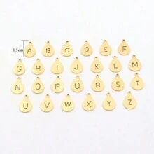 1pc Stainless Steel Water Droplet Shape Initial Pendant Toggle Clasps Paperclip Chain Necklace For Women - Yellow Gold - View 4