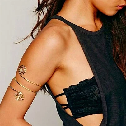 Golden Spiral Pattern Bangle Armlet Arm Jewelry Metallic Arm Cuff Arm Bracelet Arm Bangle For Women's Daily Wear