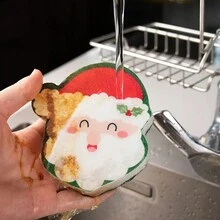 4入組聖誕節海綿擦,印花擦洗墊,洗碗廚房清潔刷,碗刷,平底鍋刷,聖誕老人清潔海綿,大學宿舍必備品,返校用品,家居清潔用品,耶誕節裝飾