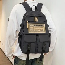 韓國男生大學生旅行背包,高中生和初中生日常通勤背包,超大容量校園書包 - 彩色 - 查看 3