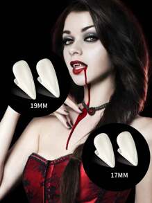 1pc Fake Teeth (small Fangs Or Denture) With English Instruction, Vampire Zombie Horror Props - White - View 5