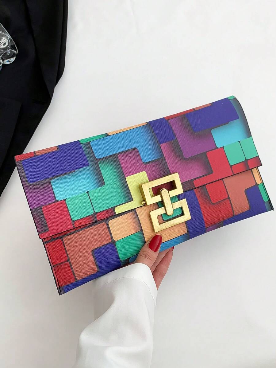 Colorful Metallic Decor Women's Clutch Bag - Multicolor - View 1