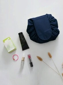 1 件黑色抽绳旅行化妆品收纳包，休闲化妆包，适合秋季旅行可存放大容量抽绳化妆包收纳袋，化妆包，旅行洗漱包 - 藏蓝色 - 查看 1