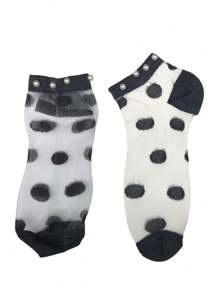 6 Pares de Calcetines Con Perlas Transparentes de Tiernos y Bonitos Estampados - Azul - Ver 4