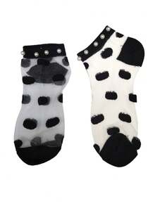 6 Pares de Calcetines Con Perlas Transparentes de Tiernos y Bonitos Estampados - Azul - Ver 6