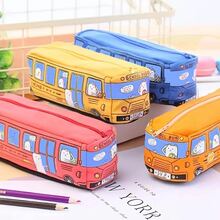 1入組創意大容量黃色帆布公車造型筆袋文具袋,女男孩,學校用品,辦公桌整理收納 - 黃色 - 查看 5