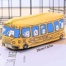 1入組創意大容量黃色帆布公車造型筆袋文具袋,女男孩,學校用品,辦公桌整理收納 - 黃色 - 查看 6