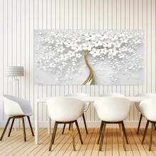 1pc Nordic Style White Flower Oil Painting Canvas Wall Art - Frameless Print And Poster Picture For Living Room Home Office Bedroom Decoration - Color Printing - View 3