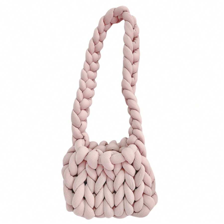 Mini Crochet Bag For 6.44 Inch Mobile Phone Fashion Thick Rope Knitting Shoulder Bag
