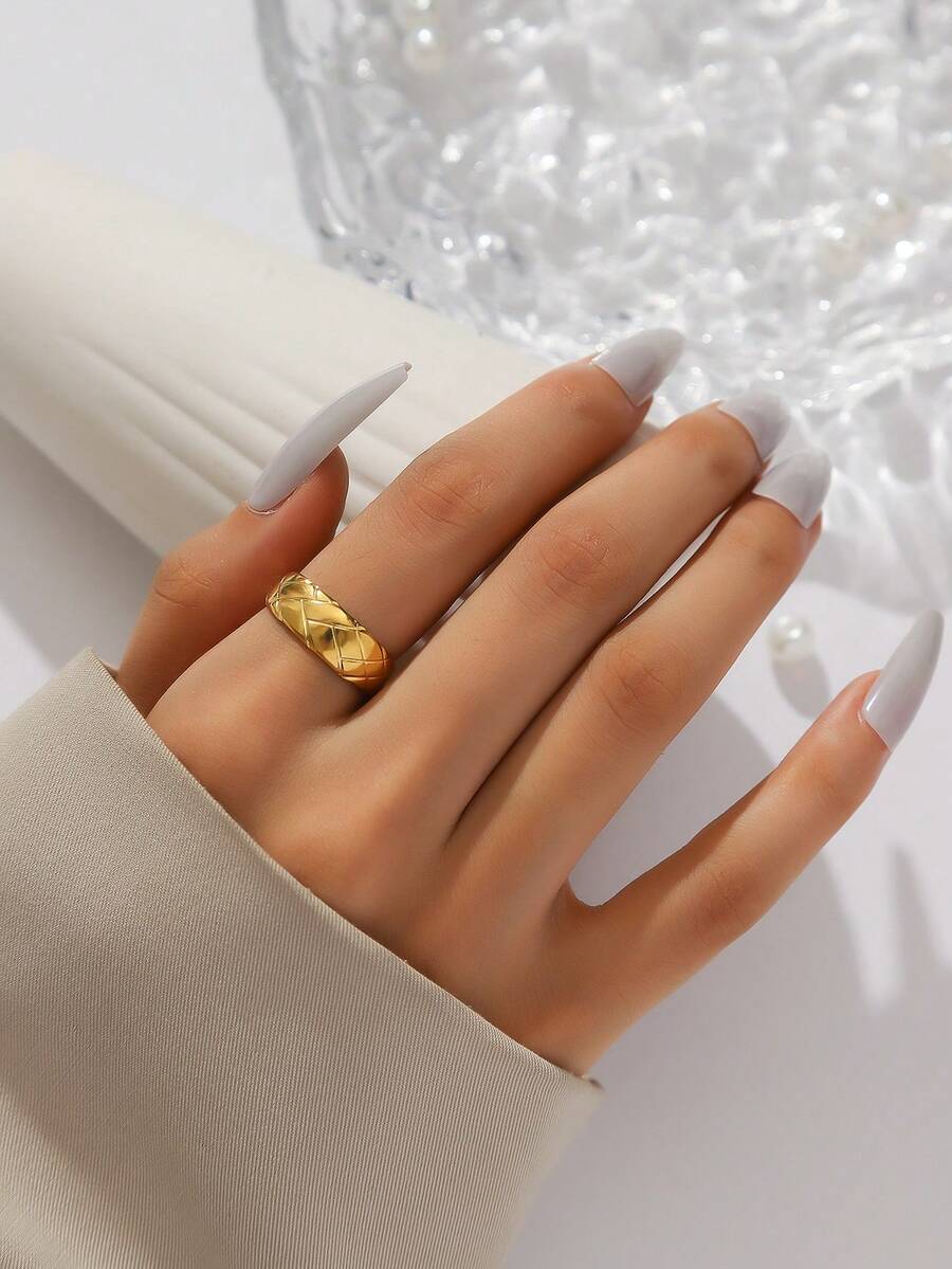 1 件不銹鋼簡約金色條紋 C 形設計單環女士日常裝飾 - 金色 - 查看 1