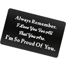 1張刻有「我愛你, 因為你就是你」的金屬錢包卡,表達對於生日和情人節的禮物,適用於妻子、丈夫、男朋友、女朋友、夫妻等情侶之間 - 黑與白 - 查看 4