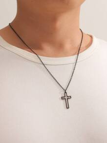 時尚流行男士十字吊飾項鍊不銹鋼朋克嘻哈風格適合珠寶禮物和時尚外觀 - 銀色 - 查看 6