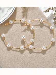 1pair New Style Large Circle Creative Vintage Faux Pearl Hoop Earrings, Oversized Circular Earrings For Women Christmas Winter Christmas Gifts