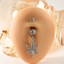 1 pieza Anillo de ombligo completo con diamantes de imitación y colgante de hoja de arce, diseño sexy, para satisfacer la joyería de perforación de las mujeres. El mejor regalo para cumpleaños, Navidad, aniversario, San Valentín, boda, trabajo, fiesta de baile, fiesta de Halloween, etc., mamá, madre, Día de la Madre, regalo