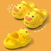 夏季卡通黃鴨子空心厚底防滑沙灘室內外兼用男女童拖鞋