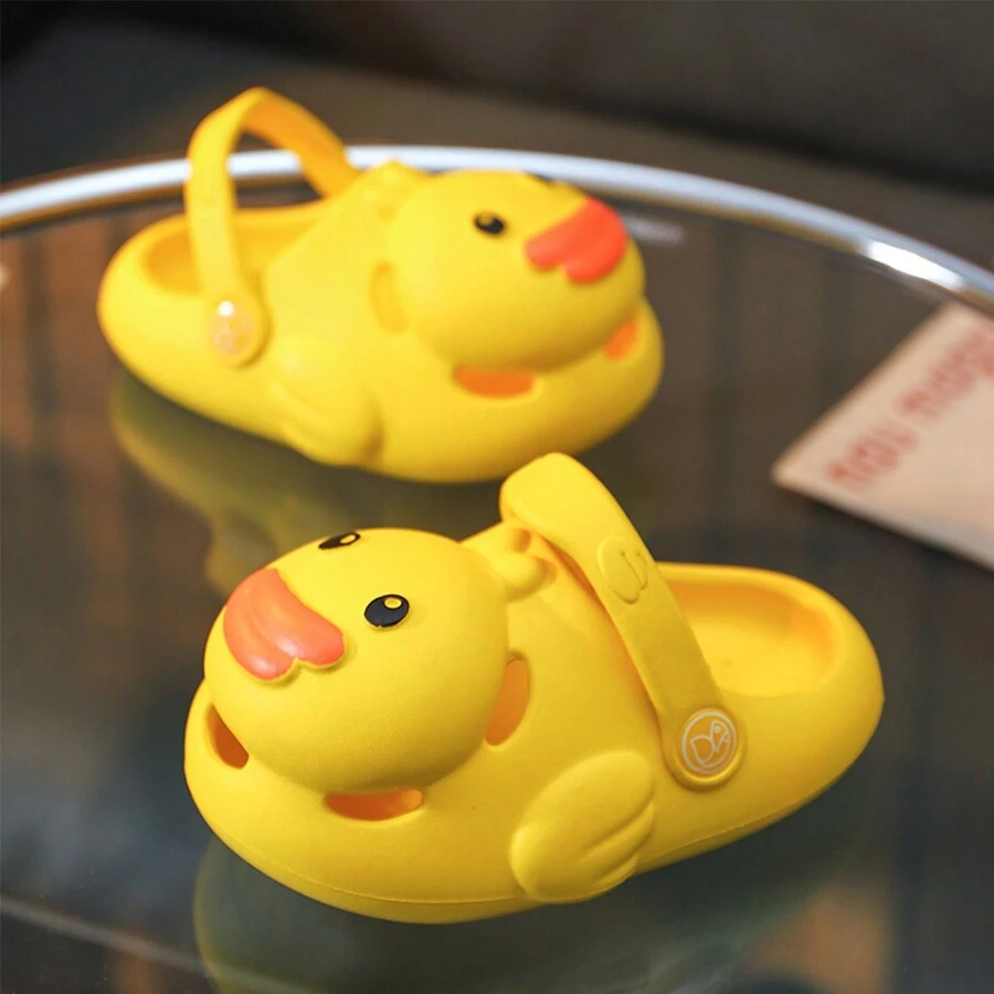 夏季卡通黃鴨子空心厚底防滑沙灘室內外兼用男女童拖鞋