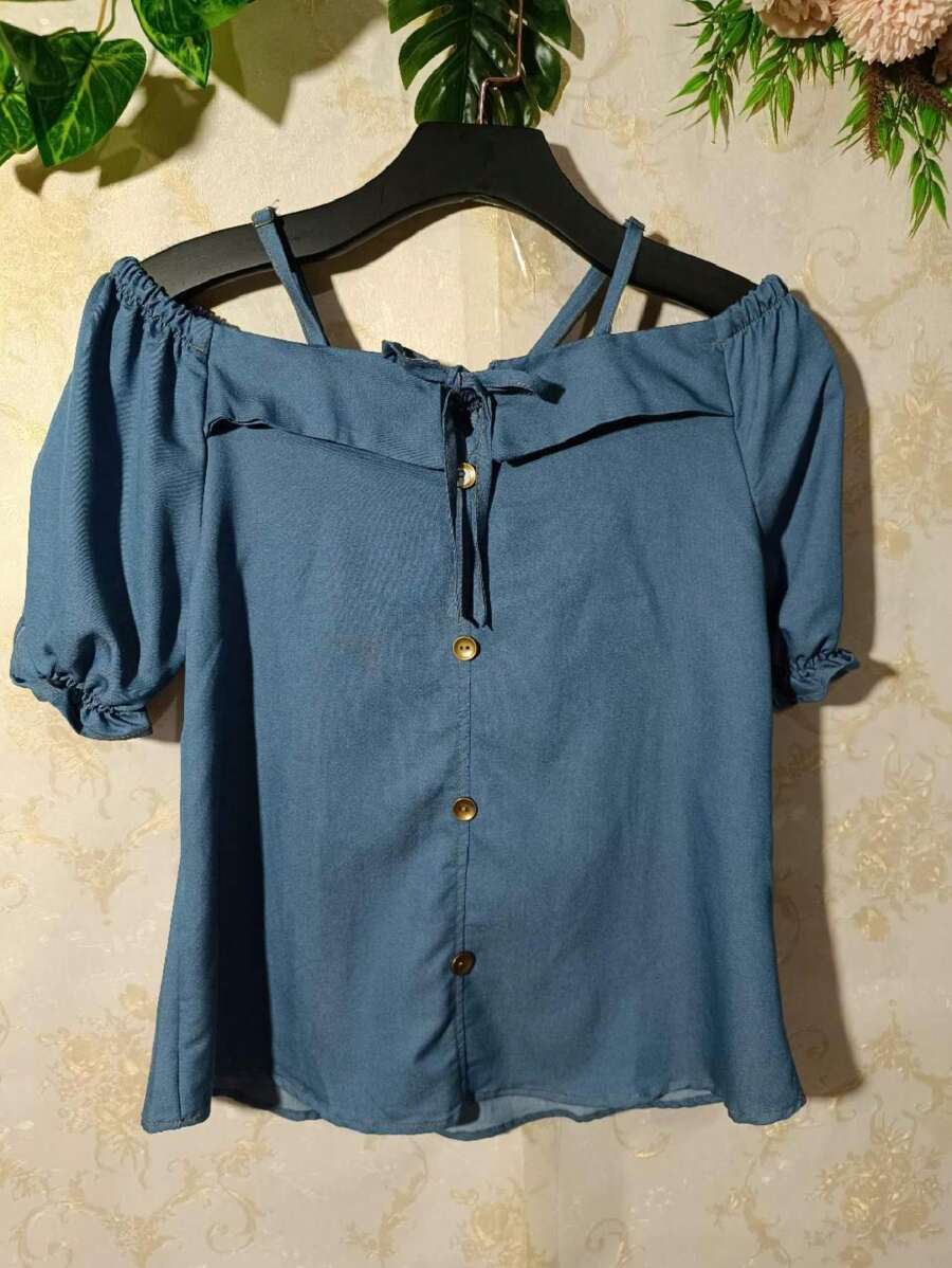 Women Denim Tops - 淺藍色 - 查看 1