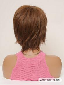 甜美可愛短髮短髮瀏海精靈短髮棕色化學纖維耐熱假髮女性日常時尚假髮自然色