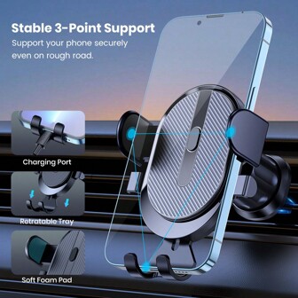  Soporte para teléfono de coche TOPK, [Actualización de bloqueo automático] Soporte universal para teléfono con clip de gancho compatible con teléfonos celulares para ventilación de aire de coche