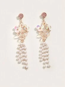 1 Pair Of Mori Style Sweet Flower Faux Pearl Long Tassel Earrings For Holiday Date - Multicolor - View 3