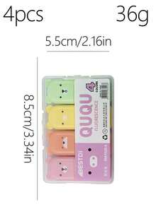 4 件裝迷你卡通螢光筆套裝馬卡龍 6 色柔軟螢光記號筆適合學習、辦公和護眼 - 彩色 - 查看 6