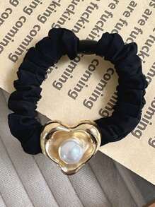 1 件時尚愛心設計金屬珍珠髮飾,高彈性髮帶