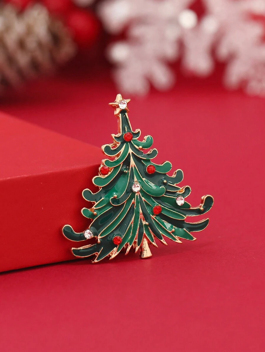 1pc Christmas Tree Rhinestone Decorated Pin, Suitable For Women To Wear During Holiday Season - Multicolor - View 1