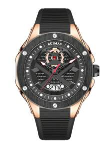 Đồng hồ thể thao nam RUIMAS đơn giản, chống nước, đeo tay thạch anh phát sáng, dây đeo silicon, mặt số lớn - Hoa hồng vàng - Xem 6