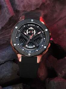 Đồng hồ thể thao nam RUIMAS đơn giản, chống nước, đeo tay thạch anh phát sáng, dây đeo silicon, mặt số lớn - Hoa hồng vàng - Xem 4