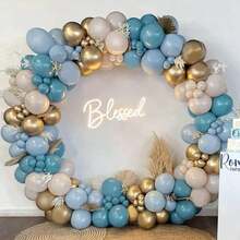藍色氣球花環拱門套件,152入組靛藍色 /馬卡龍藍/金色鉻裝飾氣球,完美適用於嬰兒派對、新娘派對、波西米亞風格婚禮、派對背景裝飾