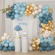 藍色氣球花環拱門套件,152入組靛藍色 /馬卡龍藍/金色鉻裝飾氣球,完美適用於嬰兒派對、新娘派對、波西米亞風格婚禮、派對背景裝飾