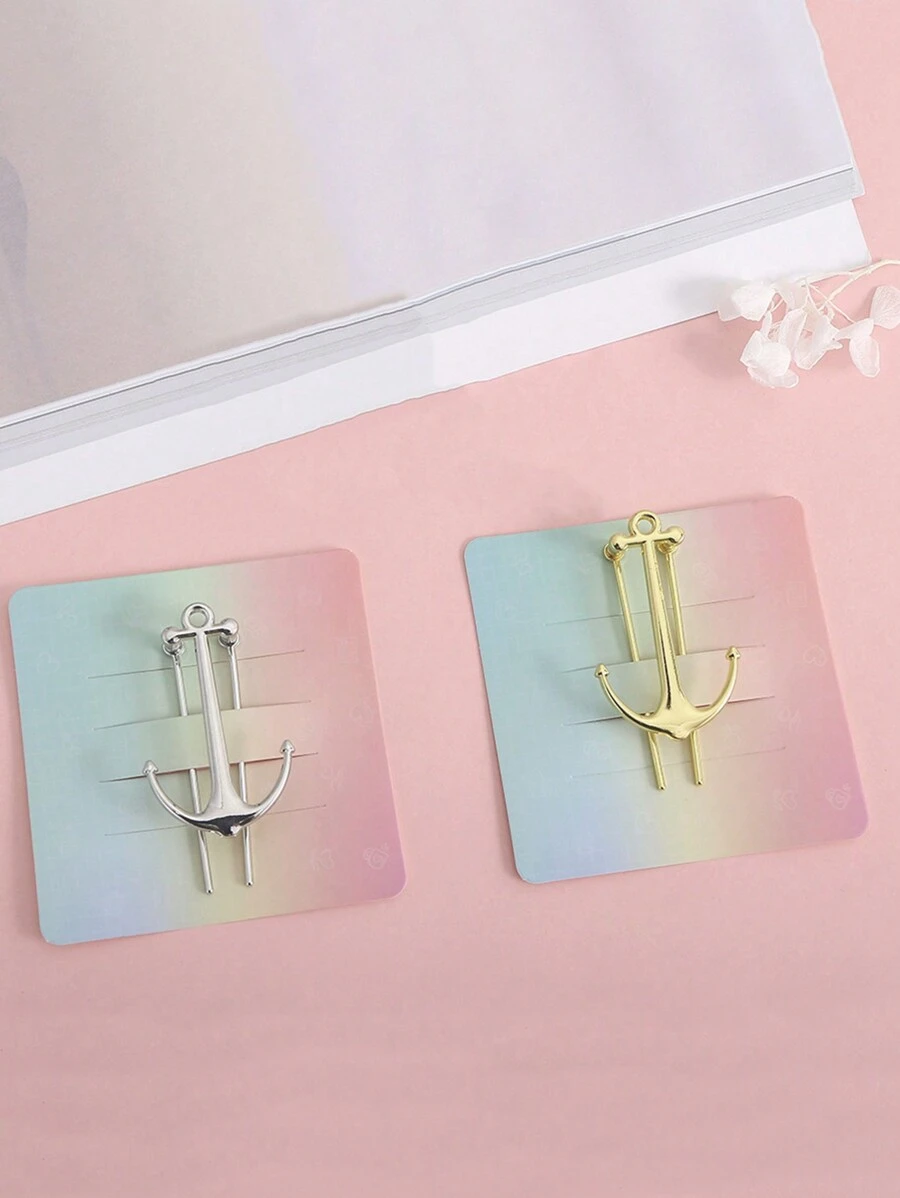 1pc Randomly Delivered Metal Anchor Shaped Dual Rod Bookmark, Can Be Used To Fix Pages And Hold Books - Multicolor - View 1