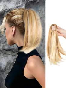 白金色 一片式合成夾子短馬尾自然直髮馬尾夾假髮12寸女士馬尾扩展假髮 - 間色 - 查看 1