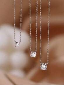 GAGAFEEL 1 Peça Colar Simples E Fashionable De Prata S925 Com Diamante Único De Pedra Cz, Acessório De Presente Para Mulheres