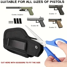 1 szt. Kabura pistoletowa 9 mm, pistolet nie jest dołączony. Odpowiedni zarówno dla mężczyzn, jak i kobiet, z kieszenią na czasopisma do ukrytego noszenia IWB/OWB. Kabura Premium przeznaczona do broni palnej subkompaktowej - Wewnętrzny pasek w talii do ukrytego noszenia - Idealny zarówno dla mężczyzn, jak i kobiet - Zawiera akcesoria myśliwskie i strzeleckie. Ukryta kabura na pas, odpowiednia zarówno dla mężczyzn, jak i kobiet, kompatybilna z pistoletami takimi jak Ruger, SIG SAUER, Beretta, 1911 i innymi. Działa jako kabura pistoletowa, osłona broni palnej, broń