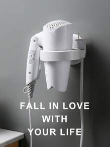 1入壁掛式浴室吹風機架,免打孔,簡約款式,帶有儲物架的吹風機架