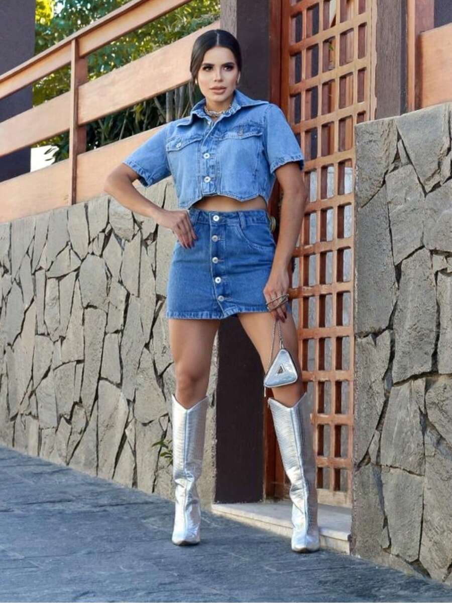 Women Denim Skirts - Rửa trung bình - Xem 1