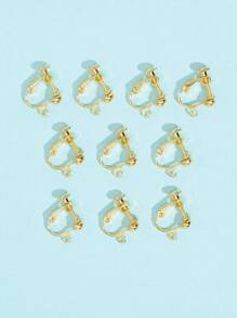 10入組黃銅無耳洞夾式耳環配件,帶環狀設計 - 金黃色 - 查看 1