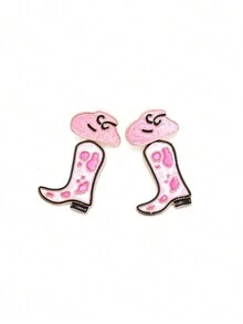 2pcs Personalized Zinc Alloy Dangle Earrings With Oil Drop Western Cowboy Boot And Simple Cow Print Hat Designs - Pink - View 4