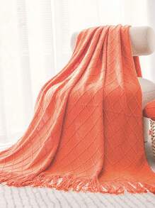 1件針織休閒毯子,橙色午睡毯適合露營,辦公室,沙發,汽車使用 - 珊瑚橙 - 查看 1
