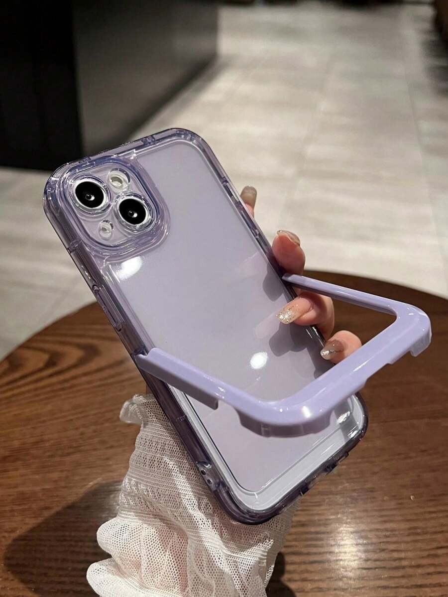 紫色透明 3d 可折疊支架手機殼,相容於 Iphone - 淡紫色 - 查看 1