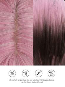 粉紅色漸層全瀏海蝴蝶中長直編織化纖髮日常