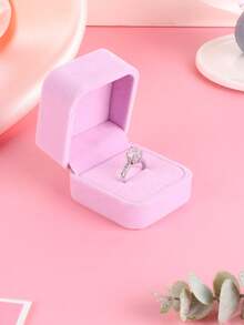 1 Pieza Caja De Terciopelo De Alta Gama Para Anillo De Compromiso - Rosa - Ver 4
