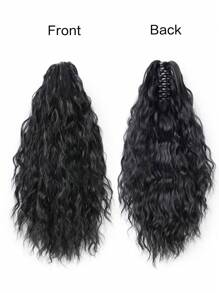 18英吋馬尾扩展夹多層夾式馬尾扩展,適用於女士長捲鬆綫扩展,鬆軟合成夾式馬尾髮型 - 黑色 - 查看 2