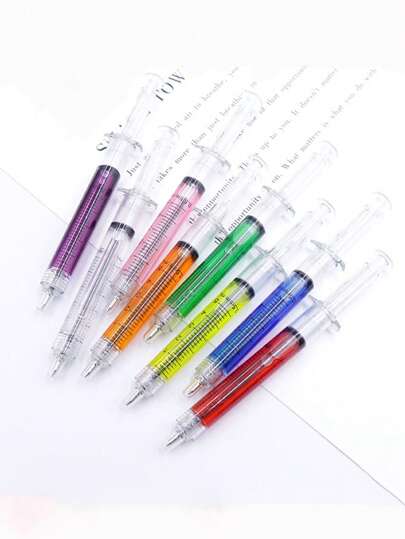 Random Color Creative Syringe & Injection Shaped Ballpoint Pen, For Students & Office Workers Back To School