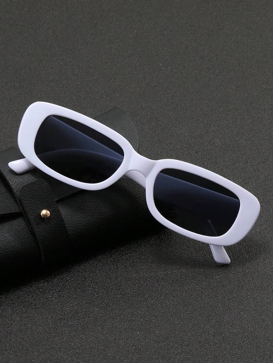 1 par de gafas de sol cuadradas de moda para hombres, gafas protectoras contra rayos UV para exteriores - Blanco - Ver 1